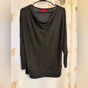Jennifer Lopez Black and Gold Striped Cowl Neck Sweater
